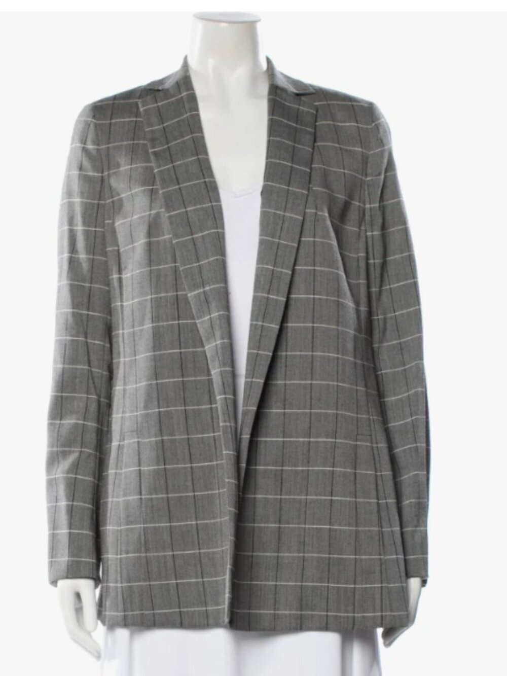 Akris Women's Size 6 Open Front Blazer Gray White Black Plaid Unlined 100% Wool